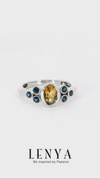 LENYA แหวนพลอยซิทริน(Citrine) ประดับพลอยไพลิน(Blue Sapphire) เหมาะสวมใส่ได้ทุกวัน ตัวเรือนเงินแท้ชุบทองคำขาว