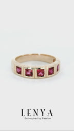 LENYA แหวนพลอยสีแดง จาก Swarovski เสริมรสนิยม ขนาด 3x3 มิล ตัวเรือนเงินแท้925 ชุบพิงค์โกลด์