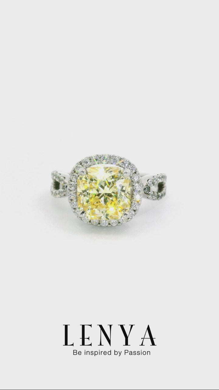 LENYA แหวน CZ สีเหลือง DiamondLikel  เสริมบุคลิกความมั่นใจ ขนาด 8 มิล ตัวเรือนเงินแท้925 ชุบทองคำขาว