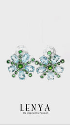 LENYA ต่างหูเงินแท้ 925 ชุบทองขาว ประดับด้วย บลูโทแพซ(Blue Topaz) โครมไดออพไซด์(Chrome Diopsidie) และ ซาโวไรท์( Tsavolite)