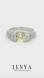 LENYA แหวนเพชร DiamondLike สีเหลือง ทรงกลม ดีไซน์สุดหรูหรา โชว์ตัวพชรด้านข้าง ตัวเรือนเงินแท้ชุบทองคำขาว