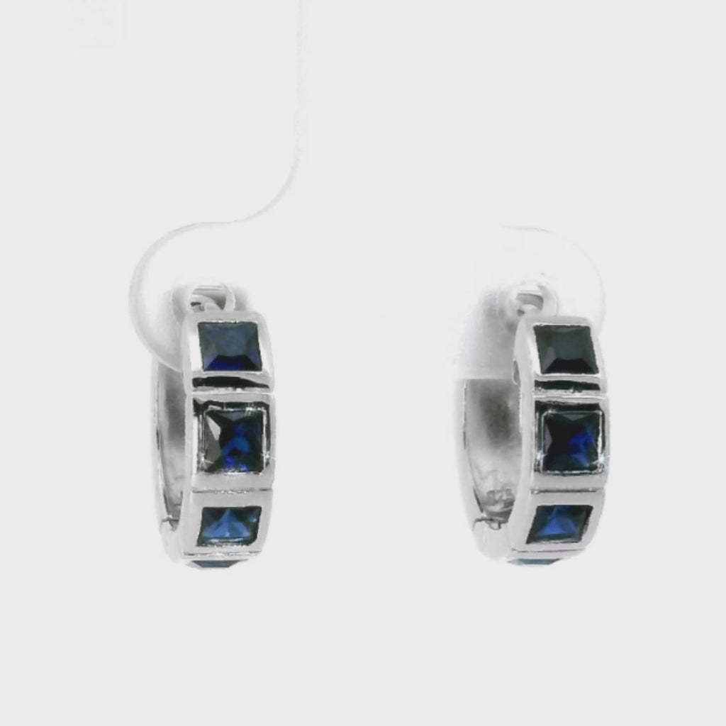 LENYA ต่างหูพลอยสีน้ำเงินจาก Swarovski เสริมรสนิยม สวยสง่าดูดี ขนาด3x3มิล ตัวเรือนเงิน925ชุบทองคำขาว