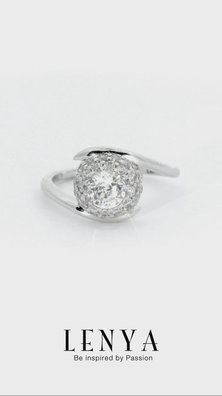 LENYA แหวน CZ Diamondlike เสริมบุคลิกและความมั่นใจ ขนาด 5 มิล ตัวเรือนเงินแท้925 ชุบทองคำขาว