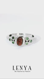 LENYA แหวนพลอยโกเมน(Garnet)  ประดับพลอยซาโวไรท์(Tsavorite) เหมาะสวมใส่ได้ทุกวัน ตัวเรือนเงินแท้ชุบทองคำขาว