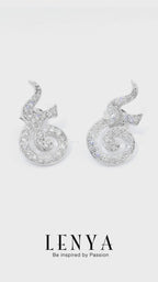 LENYA ต่างหู CZ DiamondLike ดีไซน์เลข๙ ก้าวหน้า ขนาด 1.25 มิล ตัวเรือนเงินแท้925 ชุบทองคำขาว