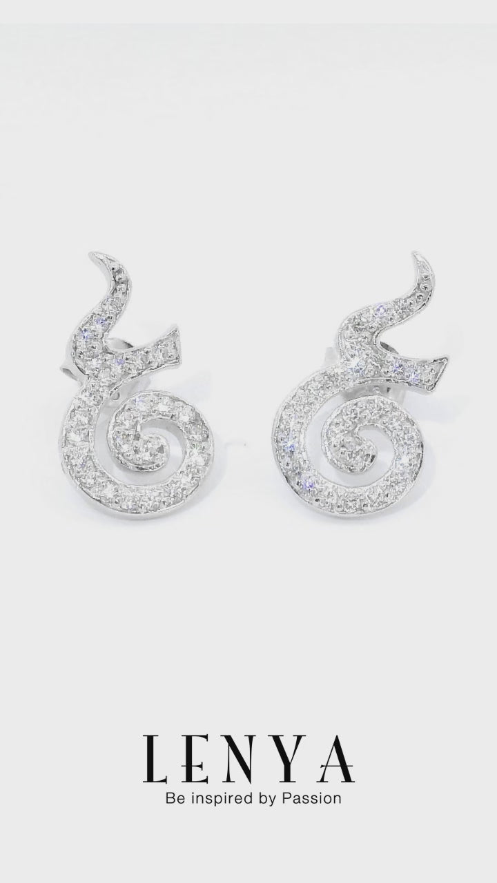 LENYA ต่างหู CZ DiamondLike ดีไซน์เลข๙ ก้าวหน้า ขนาด 1.25 มิล ตัวเรือนเงินแท้925 ชุบทองคำขาว