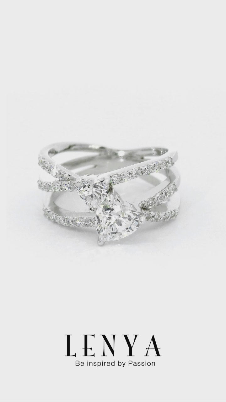 LENYA แหวน DiamondLike ทรงหัวใจ ขนาด 6 มิล และ 4 มิล ตัวเรือนเงินแท้ 925 ชุบทองคำขาว ดีไซน์ดั่งสองหัวใจที่สวมกอดกัน ใครที่หัวใจฉ่ำรัก ต้องใส่ค่ะ