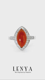 LENYA แหวนเงินแท้ 925 ดีไซน์สุดเก๋ ประดับหินสีส้มคาร์เนเลียน (Carnelian )เป็นหินแห่งคำอวยพรให้พบเจอแต่ความสุข ความเจริญก้าวในชีวิต เสริมบารมีและเปล่งประกายระยิบระยับด้วยคิวบิกเซอร์โคเนีย ตัวเรือนชุบทองคำขาว