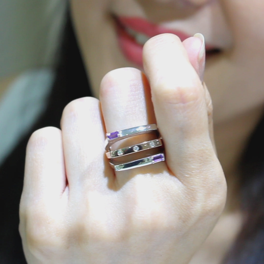 LENYA แหวนเงินแท้ ประดับพลอยอเมทิสต์ และ CZ (Cubic Zirconia)