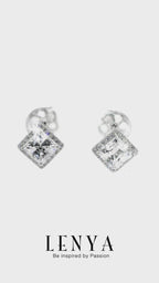 LENYA ต่างหู CZ จาก SWAROVSKI ทรงสี่เหลี่ยมน่ารัก ขนาด 4 มิล ตัวเรือนเงินแท้925 ชุบทองคำขาว