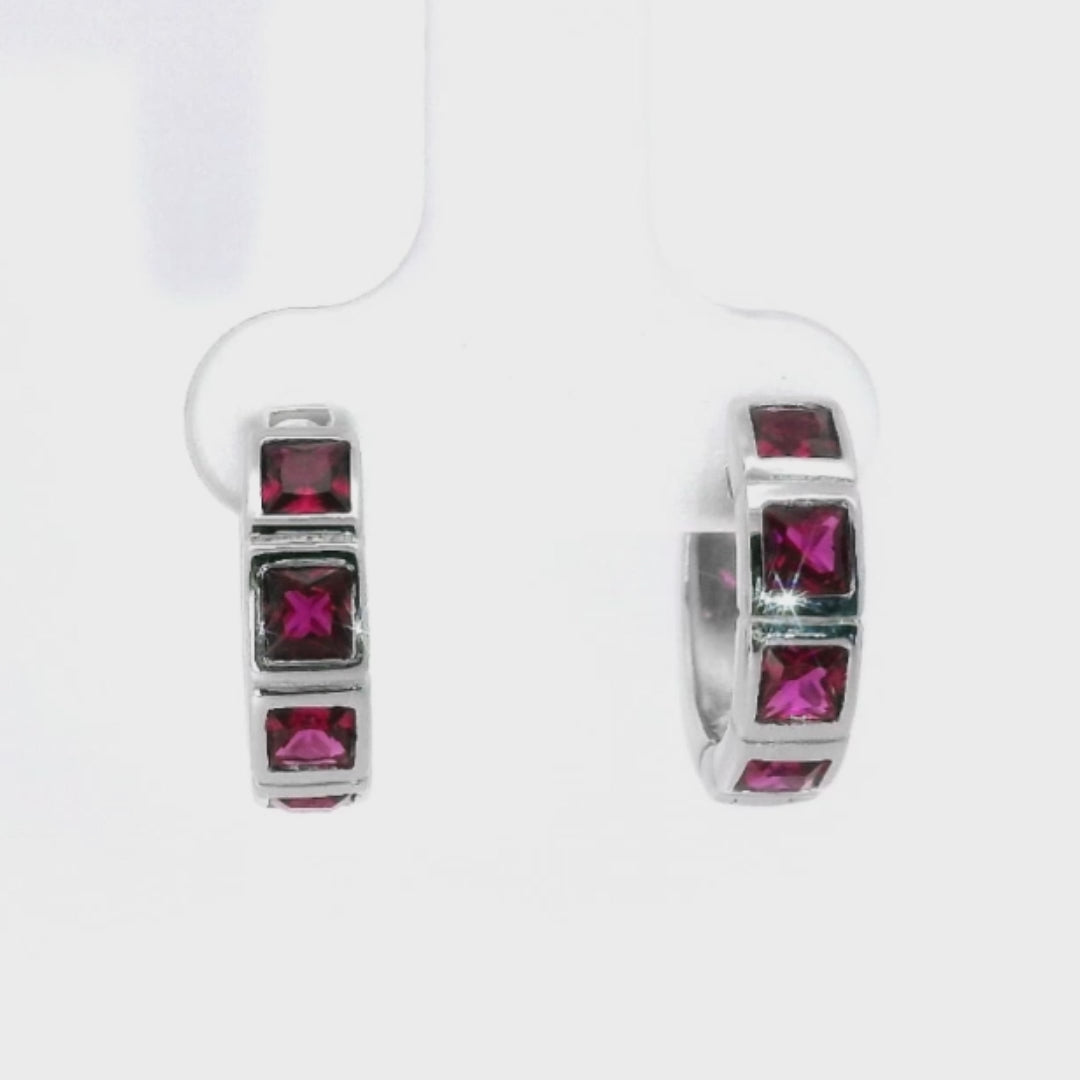 LENYA ต่างหู CZ สีแดงจาก Swarovski เสริมรสนิยม สวยสง่าดูดี ขนาด3x3มิล ตัวเรือนเงินแท้925 ชุบทองคำขาว