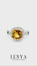LENYA แหวนพลอยซิทริน(Citrine)  ชูช่อสวยงามด้วยบ่าข้างประดับเพชร DiamondLike บนตัวเรือนเงินแท้ชุบทองคำขาว