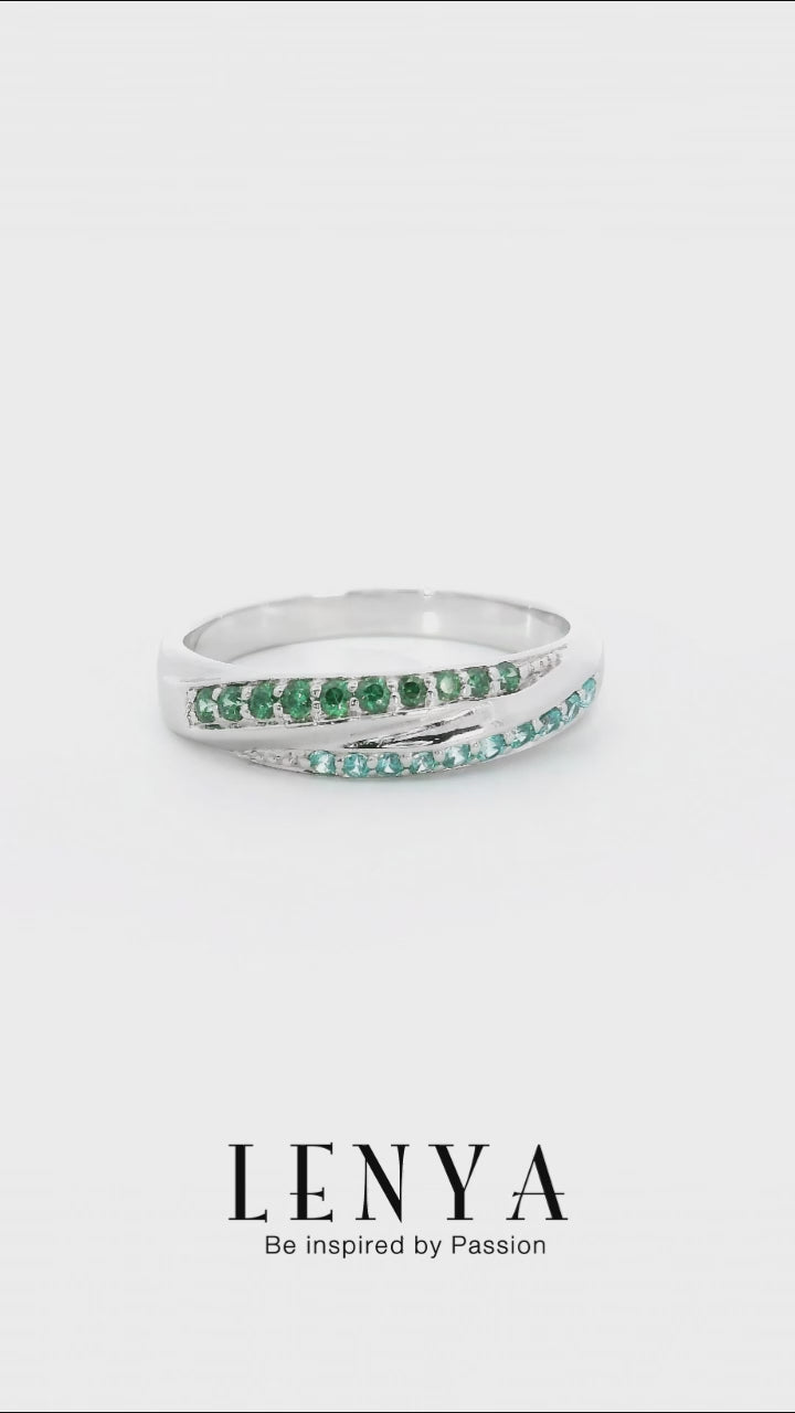 LENYA แหวนประดับ SWAROVSKI ZIRCONIA สีเขียวและสีฟ้า  ตัวเรือนเงินแท้ 925  ชุบทองขาว ใส่แหวน เสริมรสนิยม สวยสง่า ดูดี