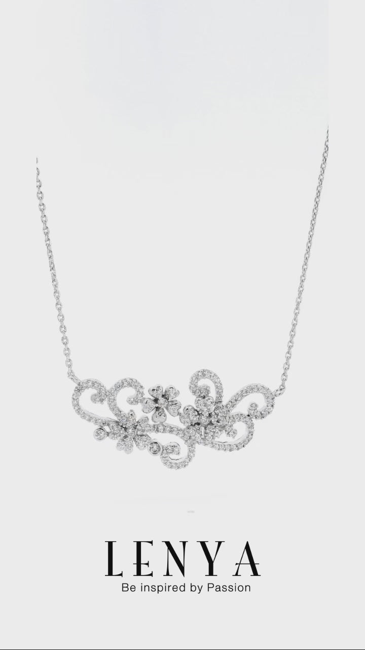 LENYA สร้อยคอ CZ DiamondLike ดีไซน์ดอกไม้และใบไม้ ตัวเรือนเงินแท้925 ชุบทองคำขาว
