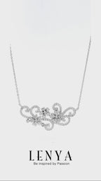 LENYA สร้อยคอ CZ DiamondLike ดีไซน์ดอกไม้และใบไม้ ตัวเรือนเงินแท้925 ชุบทองคำขาว