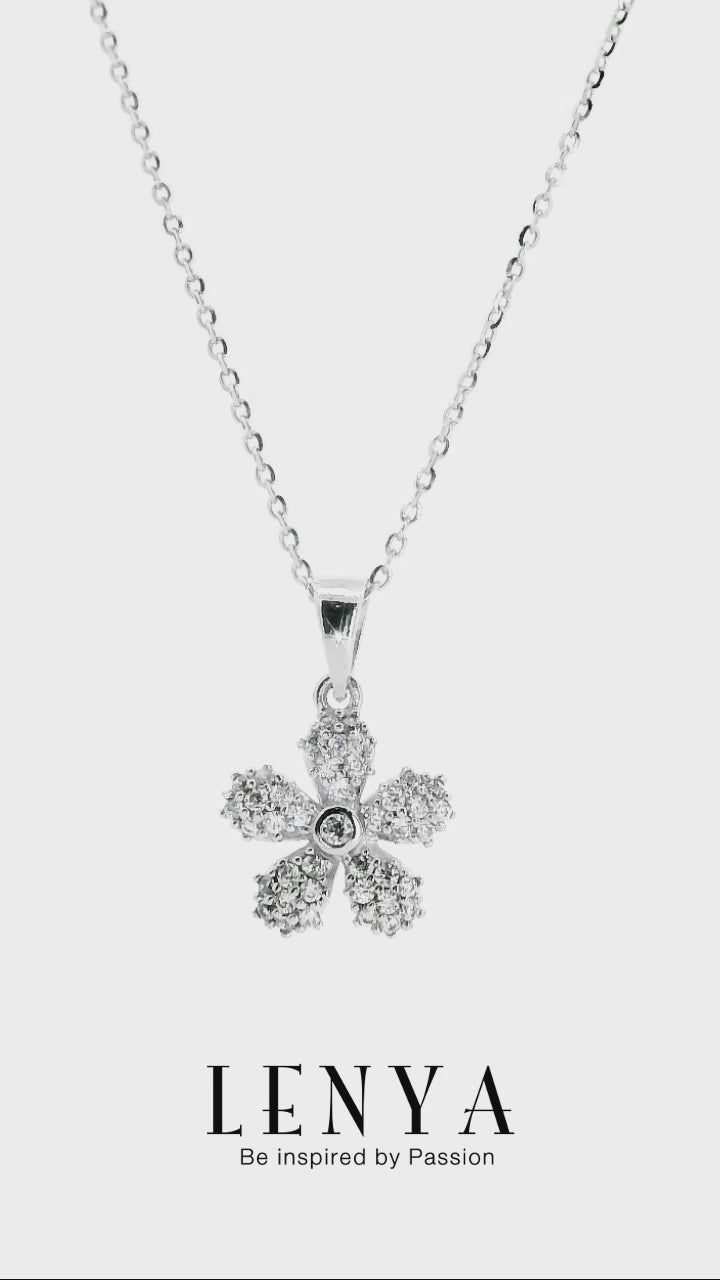 LENYA จี้CZ DiamondLike ดอกไม้สัญลักษณ์ความสวยงาม ความอ่อนโยน ความรัก ตัวเรือนเงินแท้925 ชุบทองคำขาว
