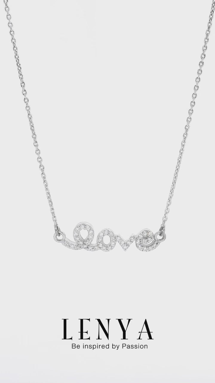 LENYA สร้อยคอ CZ DiamondLike ดีไซน์ LOVE เพิ่มความมั่นใจ ขนาด 1 มิล ตัวเรือนเงินแท้925 ชุบทองคำขาว