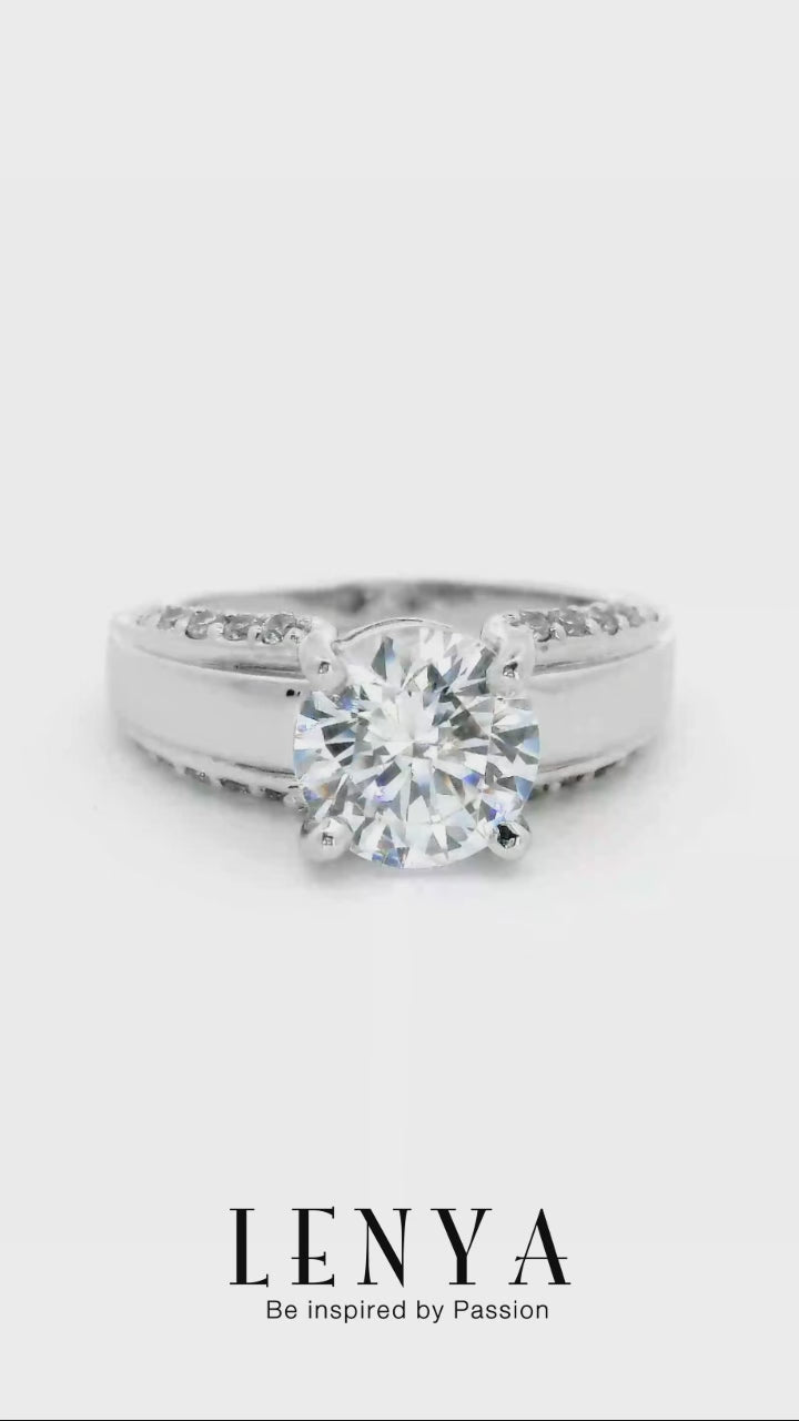 LENYA แหวนเงินแท้ 925 ชุบทองคำขาว ประดับด้วย SWAROVSKI ZIRCONIA สีขาว สวยคลาสสิค  เสริมบุคลิกเพิ่มความมั่นใจ