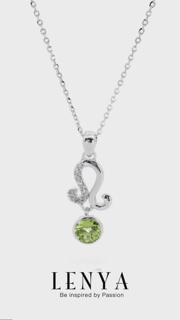 LENYA จี้ Zodiac พลอยเพอริดอท ราศีสิงห์เสริมโชคลาภ ความรักชีวิตมั่นคง ตัวเรือนเงิน925 ชุบทองคำขาว