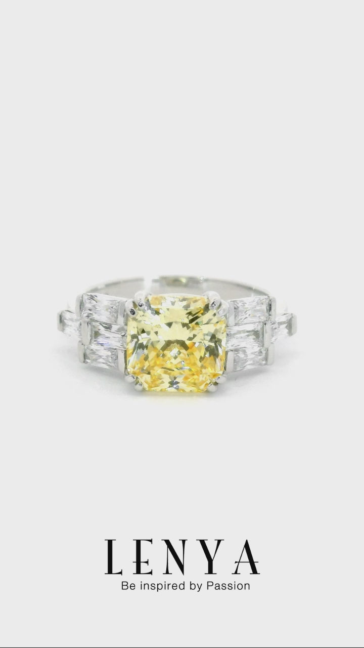 LENYA แหวน CZ แฟนซีสีเหลือง DiamondLike เสริมลุคใส่สบายทุกวัน ตัวเรือนเงินแท้925 ชุบทองคำขาว