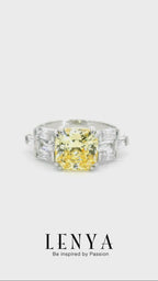 LENYA แหวน CZ แฟนซีสีเหลือง DiamondLike เสริมลุคใส่สบายทุกวัน ตัวเรือนเงินแท้925 ชุบทองคำขาว