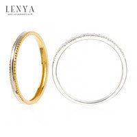 LENYA แหวนเงินแท้ 925 ดีไซน์ 2 in 1 ตัวเรือนชุปทองคำขาวประดับพลอย สีขาวไวท์ โทปาซ (White Topaz) แหวนเกลี้ยงดูเรียบหรู ชุปสองสี ทองคำขาวและทอง 18 เค สามารถ Mix and Match  และเลือกใส่ในแบบสไตส์คุณ