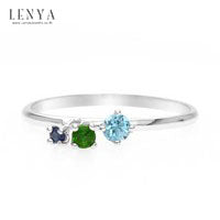 LENYA แหวนประดับพลอยแท้ 3 เฉดสี บูลโทแพซ (Blue Topaz),ไพลิน(Blue Sapphire)และ โครมไดออฟไซด์(Chrome Diopside) ตัวเรือนเงินแท้ ชุบทองคำขาว สวมใส่ได้ทุกโอกาส