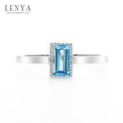 LENYA แหวนบลูโทแพชสีฟ้า(Blue Topaz) ทรงสี่เหลี่ยม ดีไซน์น่ารักสุดเก๋ ตัวเรือนเรือนเงินแท้925 ชุบทองคำขาว